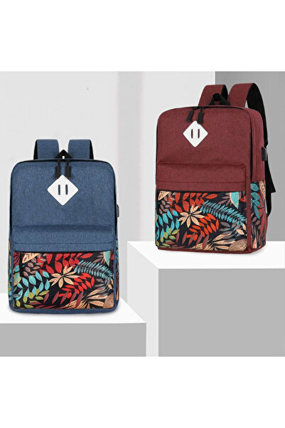 Muchmy 3-Piece Leaf Pattern Backpack Set Travel Bags Laptop Casual Bag Set