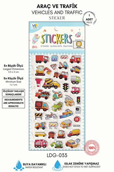 Mielibon İnşaat Araçları ve Trafik Ekipmanları Sticker Seti – Renkli İş Makin...