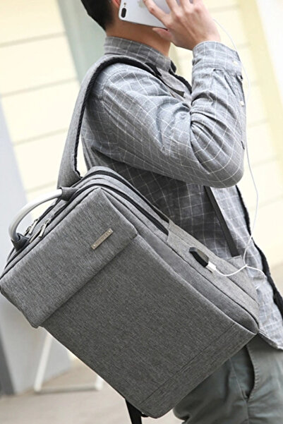 Muchmy Gray Travel Backpack USB Port Unisex Laptop Bag Zipper Closure Casual Bag
