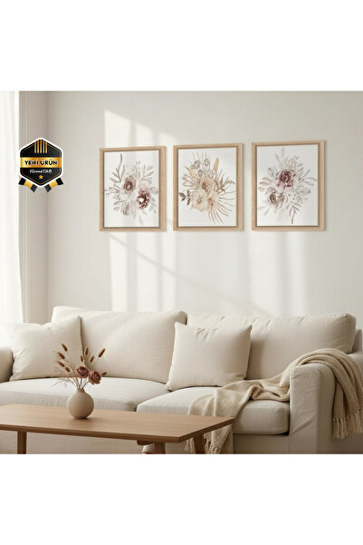 HomeTAB 3 Parça Çerçeve Görünümlü MDF Tablo Seti - Karma Renk Kollektifi Tablo