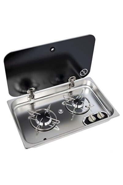 OSCULATI Plită din oțel inoxidabil cu capac din sticlă colorată, 2 arzătoare,...