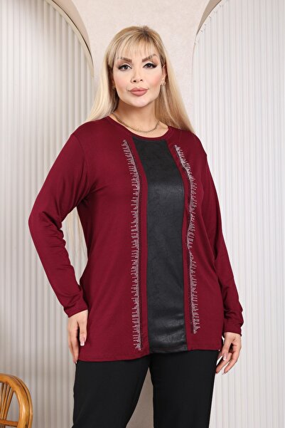 Vinola Plus Size Viscose Fabric Bluz with Stone Detail