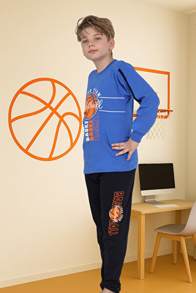 Zekalya Set pijama pentru băieți cu model de baschet Albastru-Negru