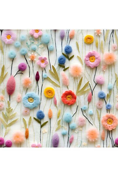 Novinqa 3 Boyutlu Keçe Çiçek Desenli Baskılı Kumaş