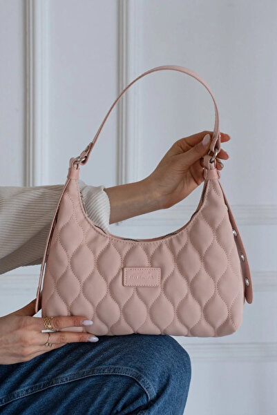 Glowfit Shine Your Shape Kadın Pudra Kapitone Desenli Baget Omuz Çantası, Gün...