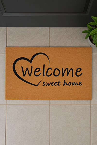 Dormot Koko Textured Door Mat - Heart-Shaped Welcome Sweet Home Written, Non-Slip Base, 45X70 cm