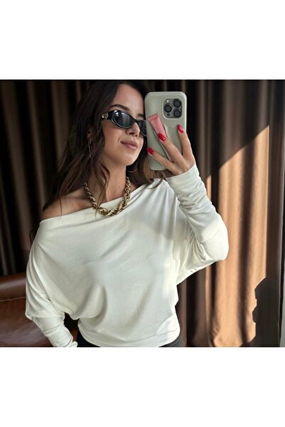 CADDELAMODA Γυναικεία μπλούζα Modal με ανοιχτό ώμο