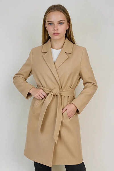 OHEPMODA Belted Plain Women's Cashmere Coat