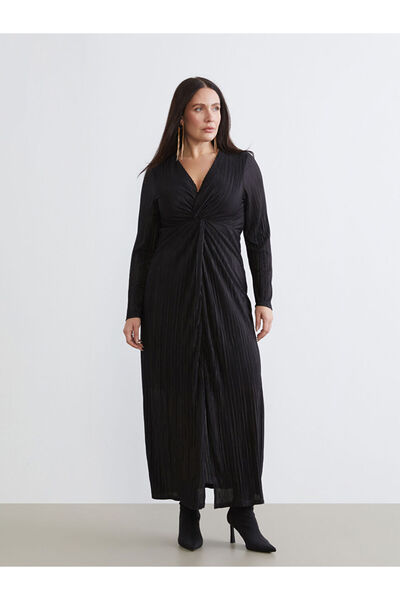 LC Waikiki Double-breasted Collar Gathered Dress