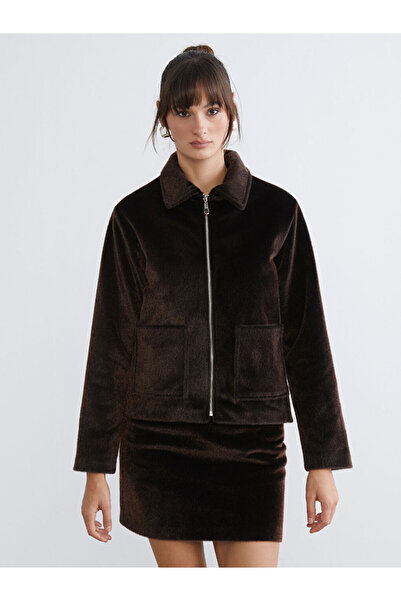 LC Waikiki Brown Shirt Collar Women's Fur Coat