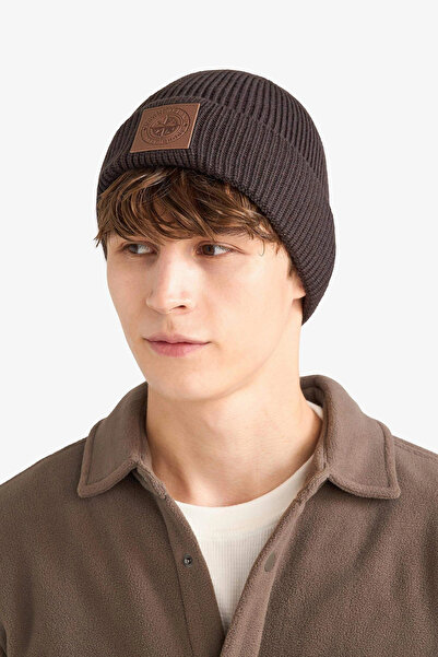 DeFacto F3909AXKH328 Χακί Ανδρικό Πλεκτό Μπερέ με Ετικέτα