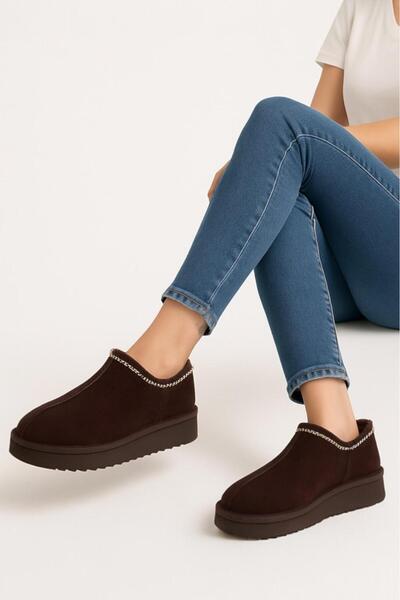 Melissa Boutique Kadın Acı Kahve Süet İçi Kürklü Kaymaz Taban Bilekte Bot