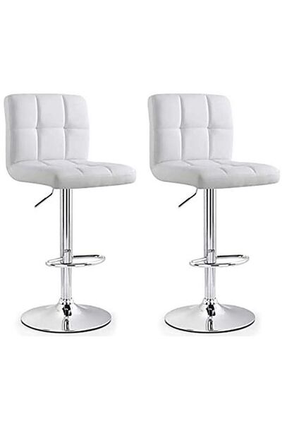 AWF AL WADI FURNITURE Crily 3 Piece Adjustable Round Mdf Wood Bar Table Set & 2 Box Style Pu Leather Bar Chairs, White