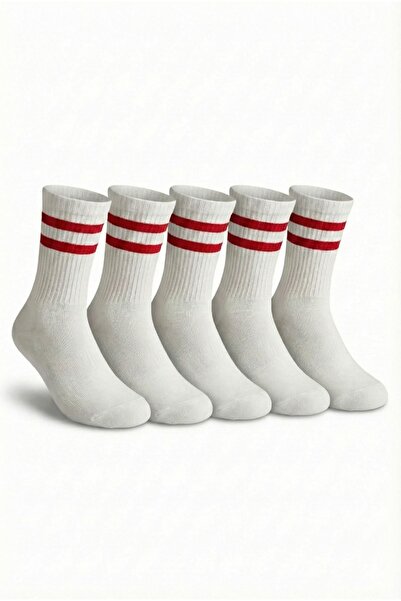 LYKOS Women's White - Red Double Striped Socks 5 Pack