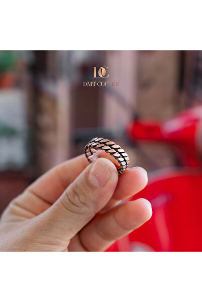 DMT COPPER HOME Handmade Antique Copper Braided Ring, Adjustable, Rustic Design, Gaziantep Handicraft