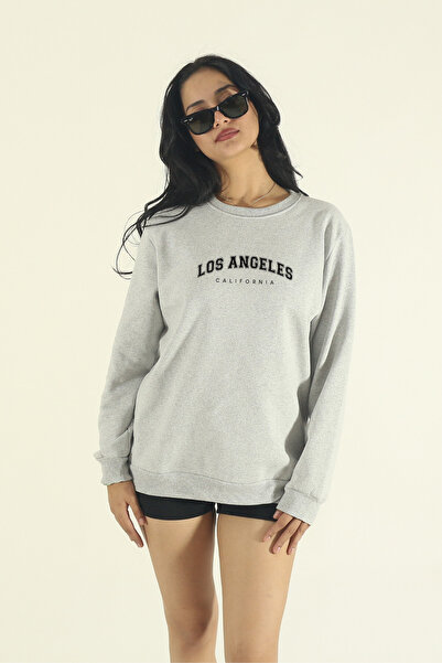 EydaMoon Women's Winter Cotton Los Angeles Printed Regular Crew Neck Sweatshirt