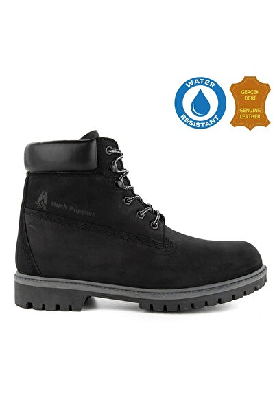 Hush Puppies Helppo 725812 Ανδρικές μπότες από γνήσιο δέρμα, ανατομικές, WaterResist Μαύρες
