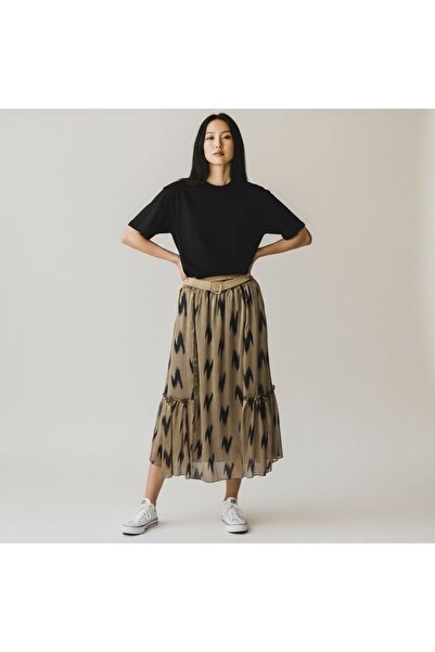 GÖMLEK GALERİSİ Patterned Ornamental Belted Viscose Skirt (38-48)