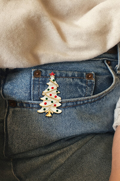 Teo beyaz mine çam agaçı broşu