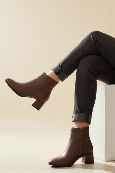 DURUNUN BUTİĞİ حذاء سمارا بني (كعب 5 سم) للاستخدام اليومي للنساء