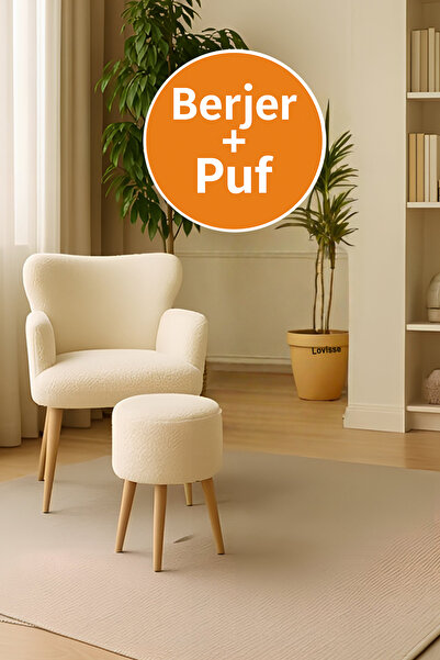 LOVİSSE HOME Pofuduk Teddy Berjer Ceviz Ayak Berjer Tekli Koltuk Ev, Ofis– Be...