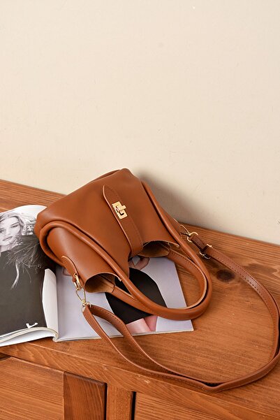 MY VİNTAGE Elegant Faux Leather Women's Hand And Shoulder Bag with Iron Buckle Belt Double Strap Makeup Bag