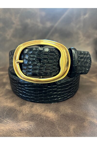GİRAY Hakiki Deri 4 cm İnce Kroko Desenli Kadın Kemer