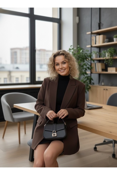 Lovely butik Oversize Blazer Jacket with Two Buttons Polyviscon Tok Fabric