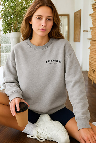 EydaMoon Women's Winter Cotton Minimal Los Angeles Printed Regular Crew Neck Sweatshirt