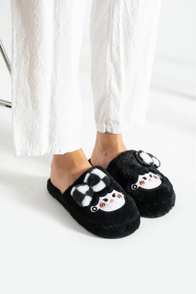 Legend Aksesuar Plush House Slippers Soft Soled Winter Comfortable Slippers with Bow Tie and Character Figures