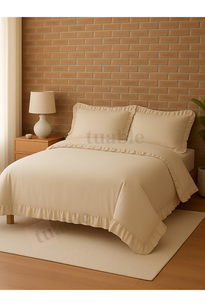 Tuable Fırfırlı Pamuklu Nevresim Takımı Çift Kişilik Bej 200x220cm