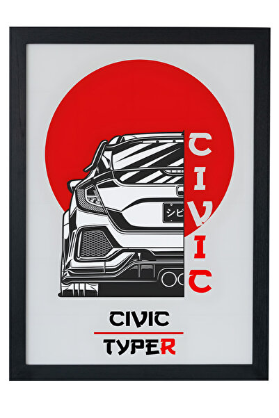 gxe.art Pictură cu poster cu cadru din lemn Honda Civic Type-R – Hot Hatch
