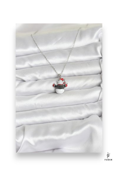 FUDER 316L Steel Chain Silver Color Christmas Themed Women's Necklace with Snowman Figure