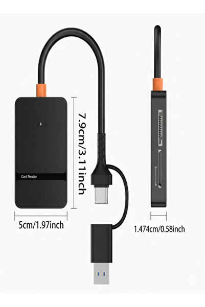 Generic Multi-Functional 8-in-1 USB-C & USB-A Card Reader, Supports SD/TF/CF/MS Cards and USB Flash Drives