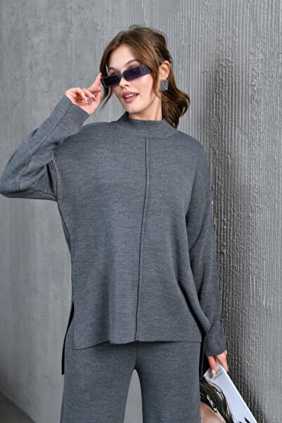 Noi Belis Oversized Soft Textured Mock Neck Knitwear Suit Aw25Au0046