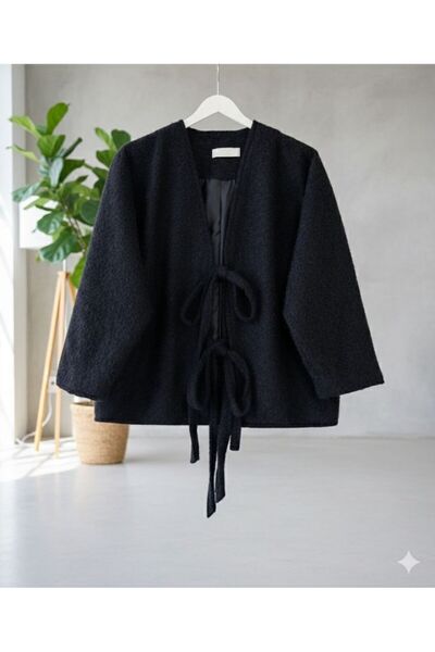 ORVINA Bağcıklı Oversize Kalıp Rüzgar Geçirmez Kışlık Kaşe Panço