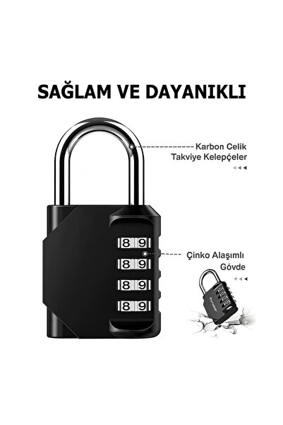 DUHALINE Şifreli Asma Kilit 4 Haneli Metal Güvenlik Kilidi Dolap Bagaj Bisikl...