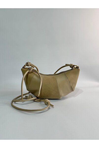Ayesha Geantă de umăr Cruassan din piele de căprioară cu secțiuni Bej