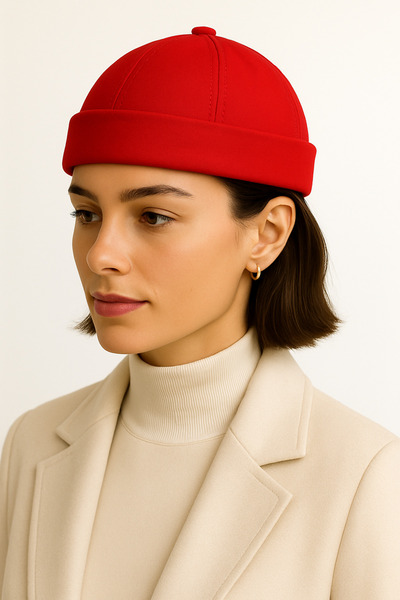 CapZone Red Docker Hat Unisex – Casual & Stylish Combination – Roll-Up Docker Hat – Adjustable Velcro