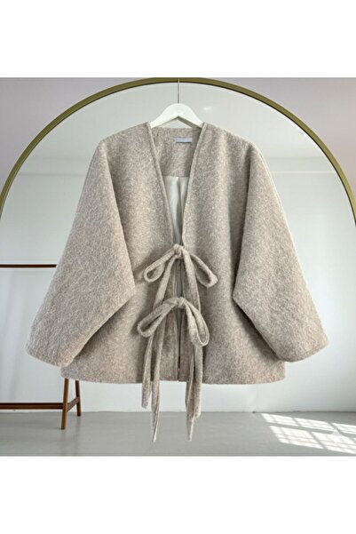 ORVINA Bağcıklı Oversize Kalıp Rüzgar Geçirmez Kışlık Kaşe Panço