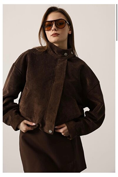 İldies store قماش مجدّل سترة مخملية - بني