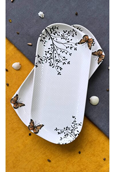 Erbaşlar Butterfly Brown 2 Piece Luxury Ceramic Chicken World Plate Set