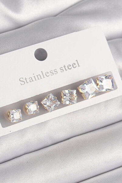 Hsc bilişim طقم أقراط نسائية مربعة الشكل من الفولاذ 316L مع حجر الزركون