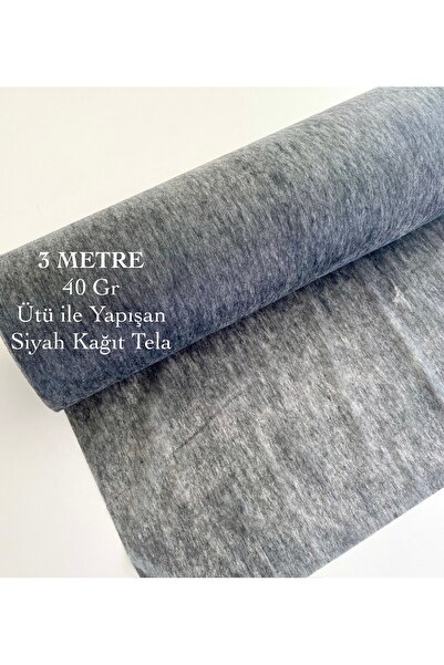 seyranat 3 Metre Eni 90 Cm Siyah Renk 40 Gr Ütü ile Yapışan Kaliteli Kağıt Tela, Kumaş Telası, Astarı
