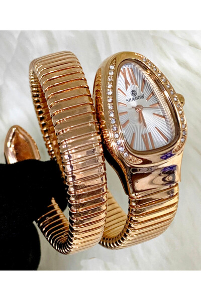 SHADOW Luxurious Ladies' Bangle Watch - Gold-Toned Serpent Design - Set with ...