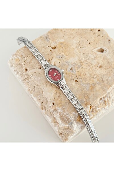 Vesce Atelier Rive Silver Watch Burgundy