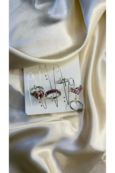 BUSİELLE JEWELRY طقم خواتم فضية اللون بتصميم خاص