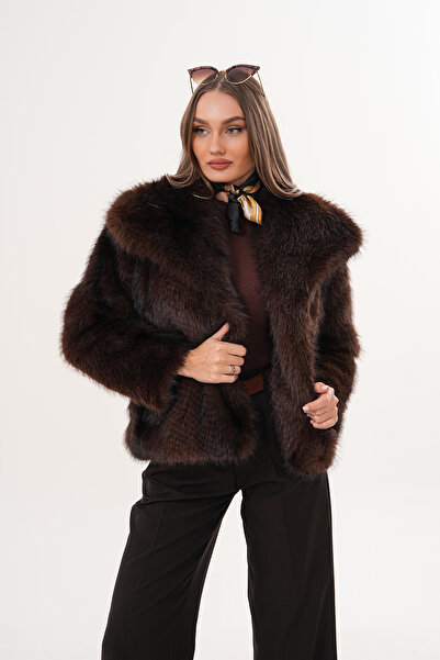 Cebby Jakarlı Koyu Kahve Kısa Kürk