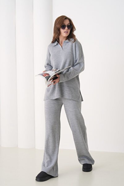 Noi Belis Basic Oversized Polo Yaka Triko Bottom-Top Set Aw25Au0047