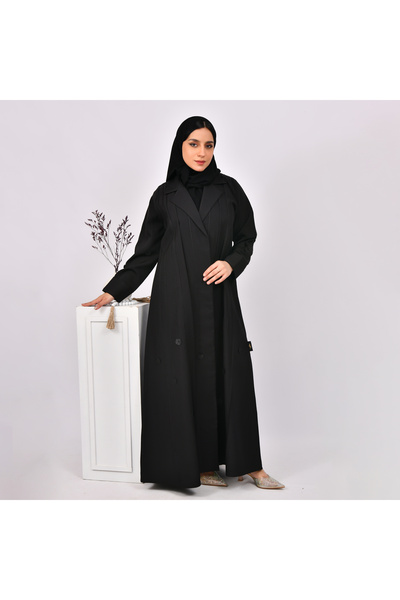 HAWRAA ABAYA عباية سوداء ربع كلوش بقصة رسمية مزينة بقيطان وزهور سوداء